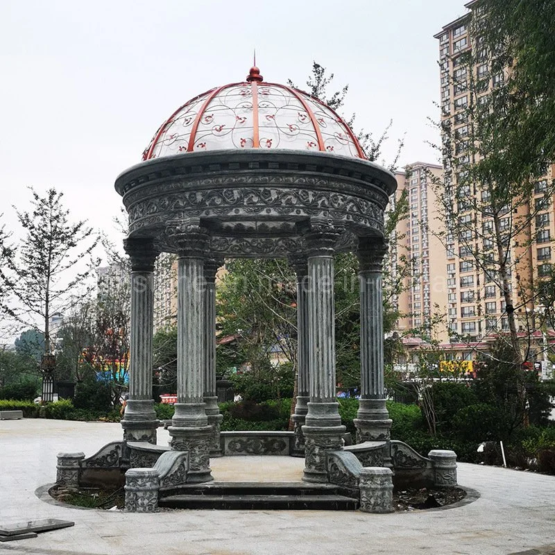 Grey Sesame Granite Garden Gazebo with Cast Iron Roof