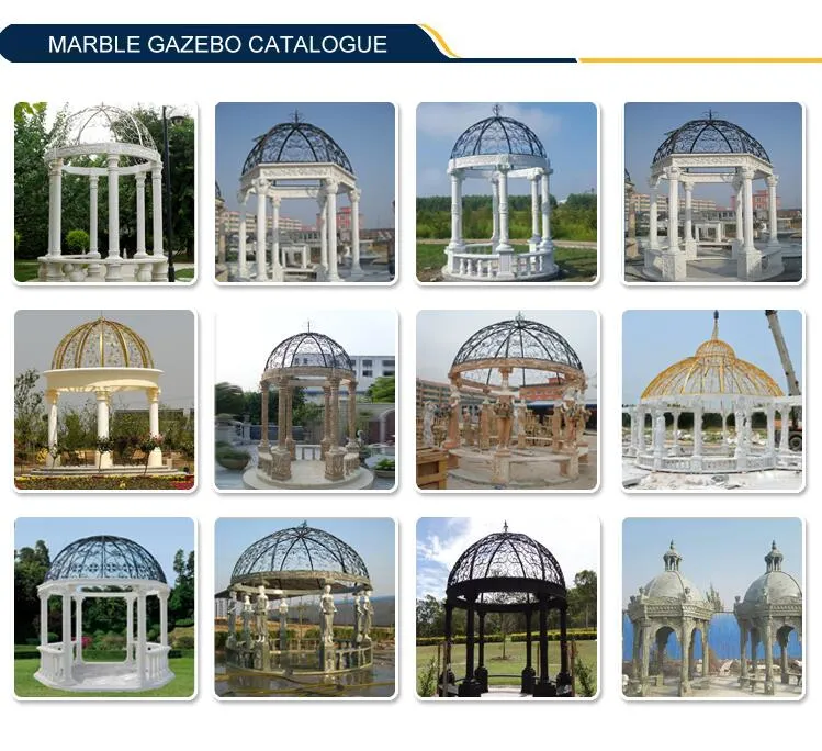 Garden Stone Gazebos White Marble Carving Gazebos with Lady Statues Column Pavilion