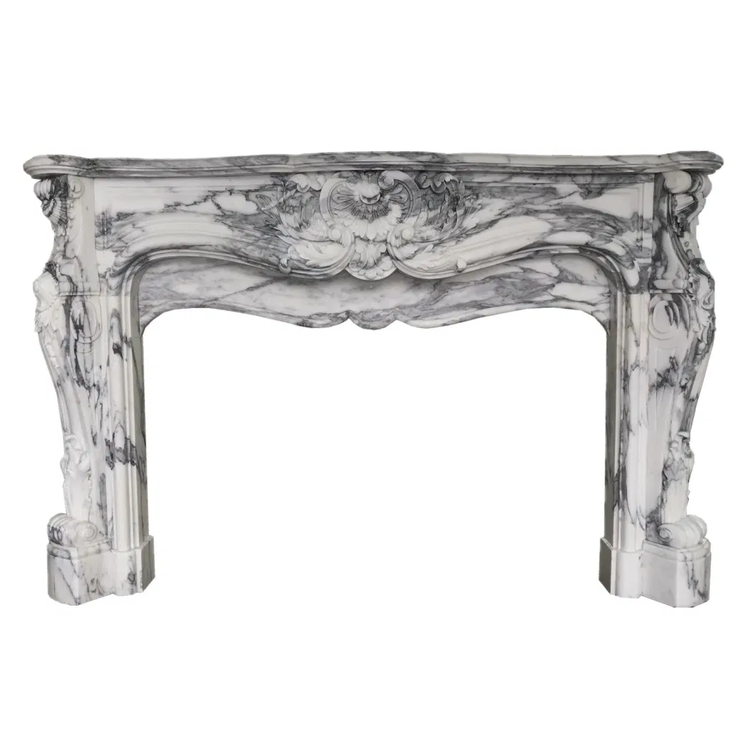 Marble Building Material Home Decoration, Sculpture, Gas Fireplace, Furniture, Arabescato Marble Flower Carving French Style Fireplace