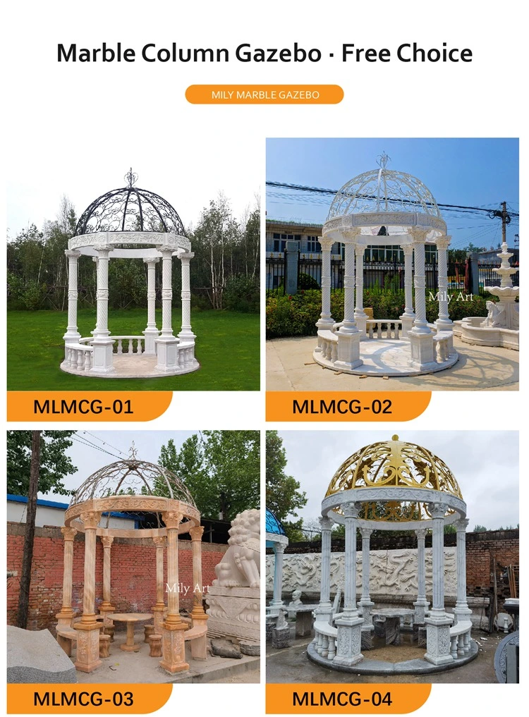 Large Outdoor Hand Carved White Marble Gazebo Column Sculpture