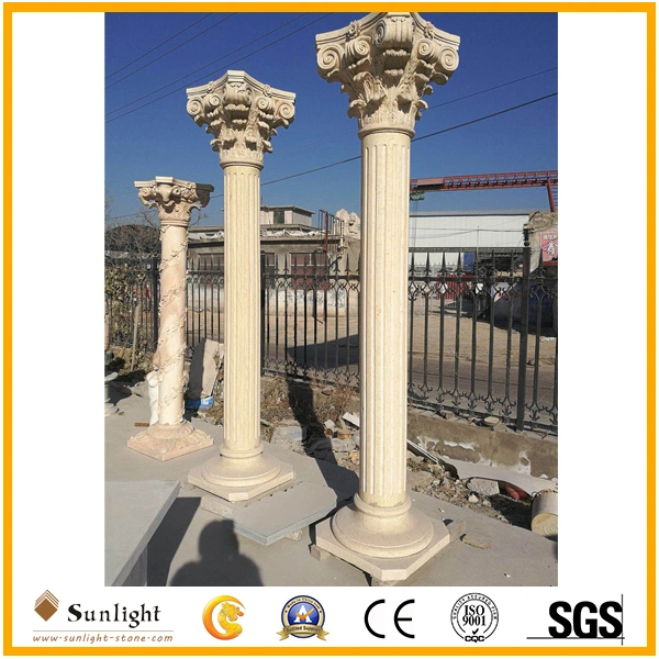 Natural Stone Carving Marble Granite Roman Columns, Solid/Hollow Beige/White Marble Columns