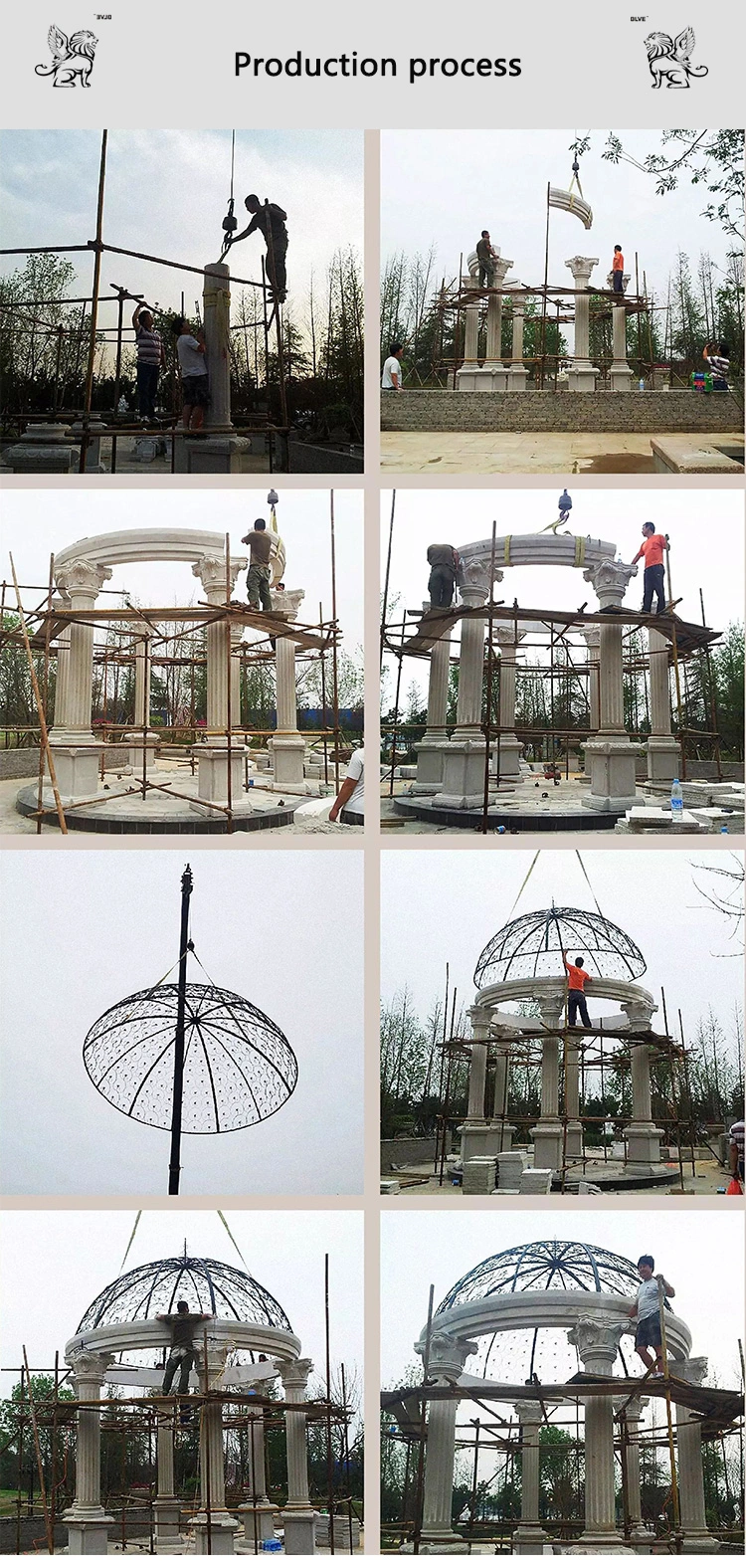 Factory Custom Stone Roman Pavilion Large Outdoor Marble Garden Gazebo