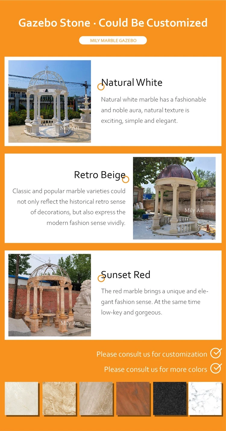 Customized Modern Granite Column Gazebo with Red Iron Top for Outdoor Decoration