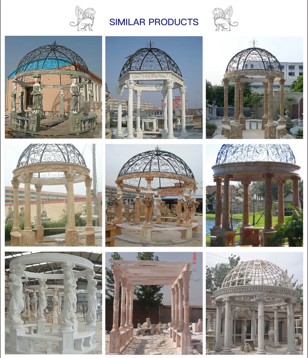 Factory Custom Outdoor Garden European Style White Marble Gazebo Metal Roof Natural Stone Pavilion