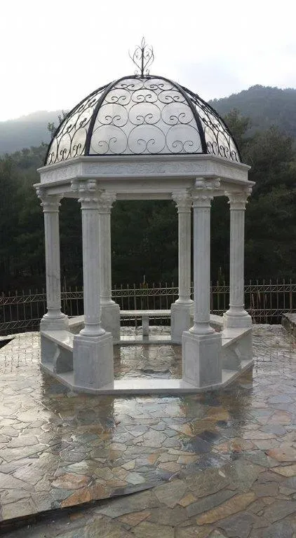 Factory Custom Outdoor Garden Decor Large Metal Roof Stone Carved White Marble Gazebo