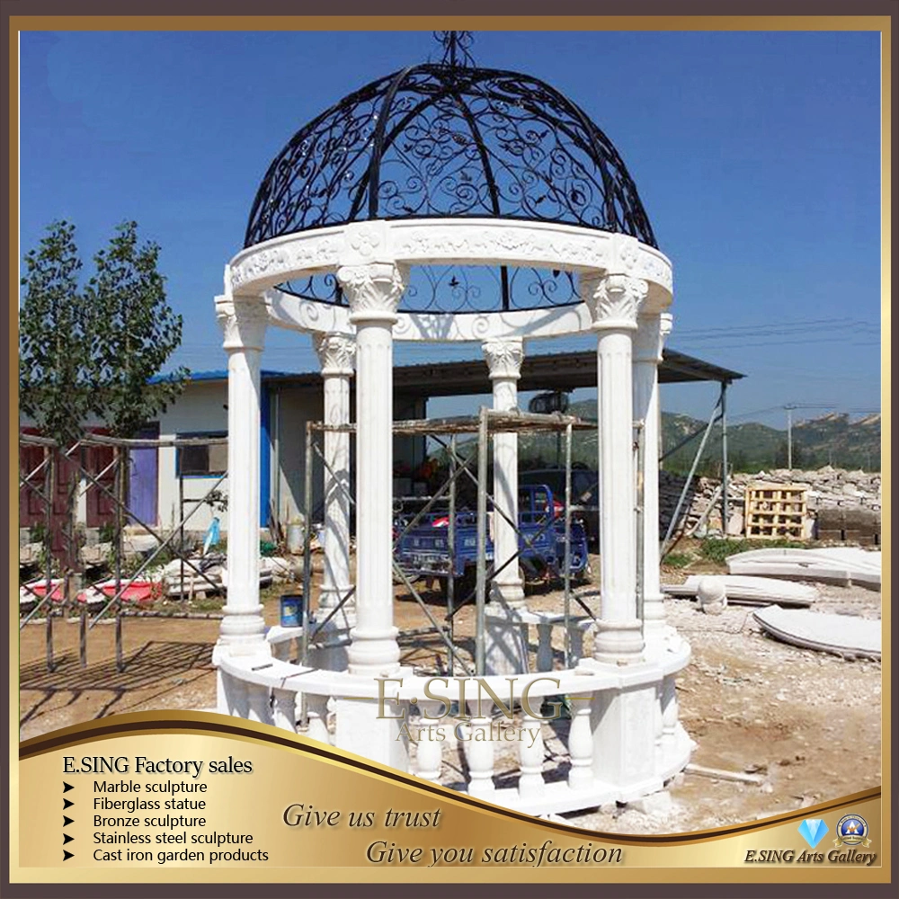 Outdoor Decoration Natural Stone Granite Column Gazebo with Iron Top