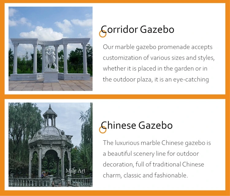 China Manufacture Custom Hand Carved Outdoor White Marble Garden Gazebo with Dome