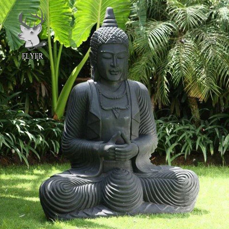 Outdoor Decor Carved Polished Black Granite Buddha Statues Large Stone Meditating Buddha Sculpture