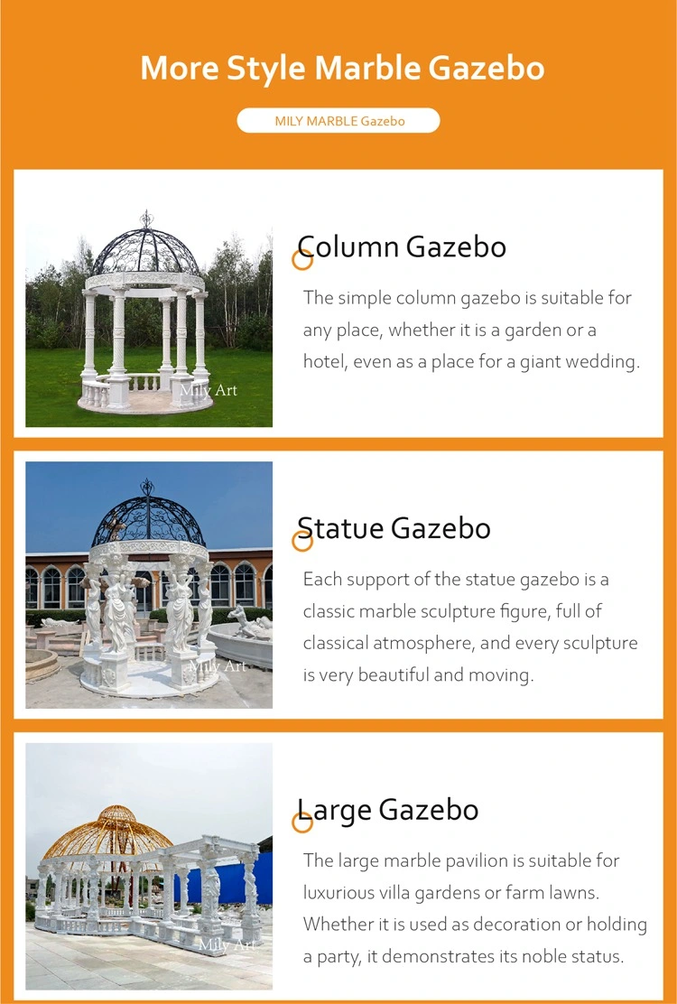 China Manufacture Custom Hand Carved Outdoor White Marble Garden Gazebo with Dome