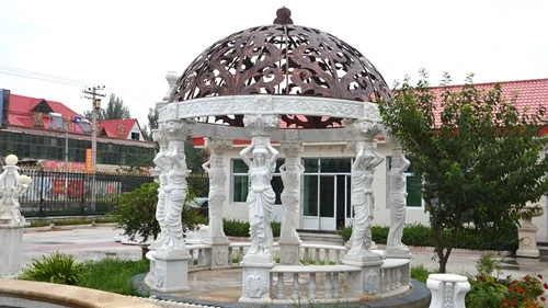 Grande sculpture extérieure de colonne de belvédère en marbre blanc sculptée à la main