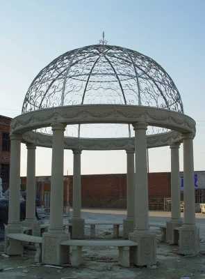 Décor de jardin extérieur personnalisé en usine, grand toit en métal sculpté en pierre, belvédère en marbre blanc