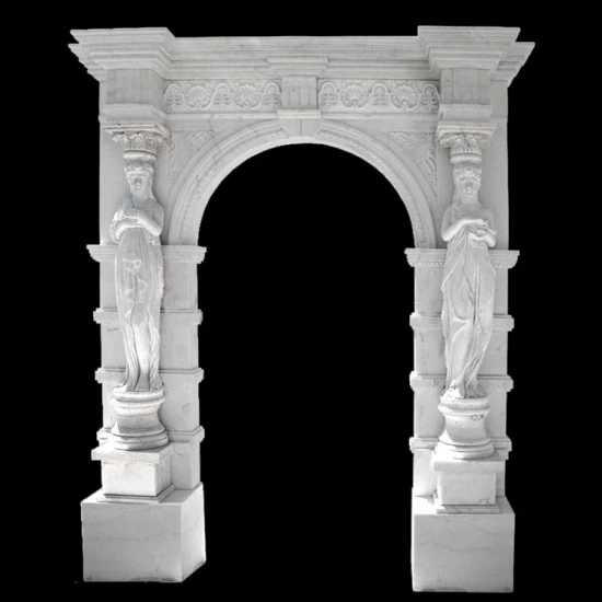 Entourage de porte en marbre blanc décoratif sculpté à la main avec des statues