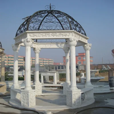 Gazebo en marbre rond décoré par jardin