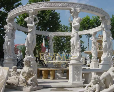 Grande colonne de sculpture en pierre naturelle de granit ou de marbre Gazebo avec toit en fer à vendre