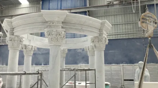 Grand jardin personnalisé en usine, pavillon de luxe en pierre naturelle, colonne romaine en marbre blanc, belvédère