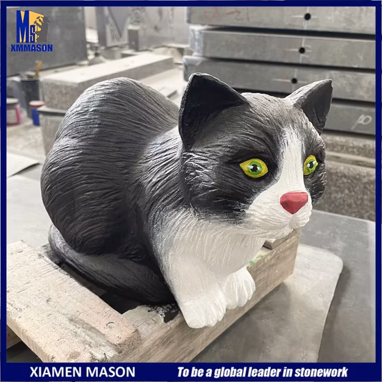 Sculpture de chat en granit peint sur mesure, grandeur nature, réaliste, pour jardin