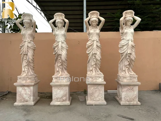 Pilier de bâtiment Architectural décoratif d'intérieur et d'extérieur, colonne grecque en pierre de marbre naturel sculptée à la main avec Statue d'homme grec