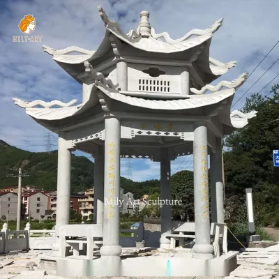 Grand pavillon octogonal chinois personnalisé en marbre naturel blanc à double couche