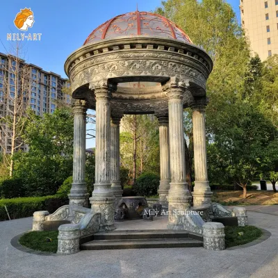 Décoration de jardin Pavillon rond de style chinois en pierre naturelle Gazebo en marbre vert