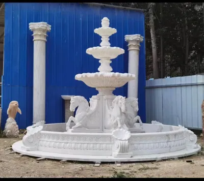 Fontaine d'eau extérieure en pierre naturelle sculptée à la main, grande statue de Lion en marbre