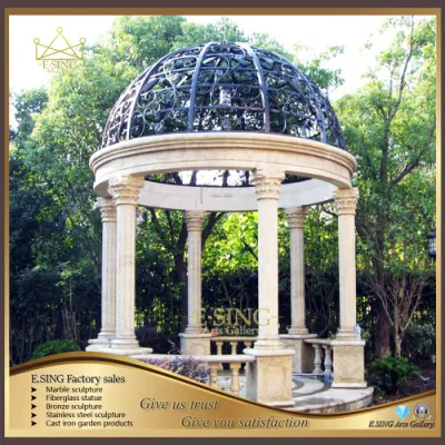 Gazebo de colonne de granit en pierre naturelle de décoration extérieure avec dessus en fer