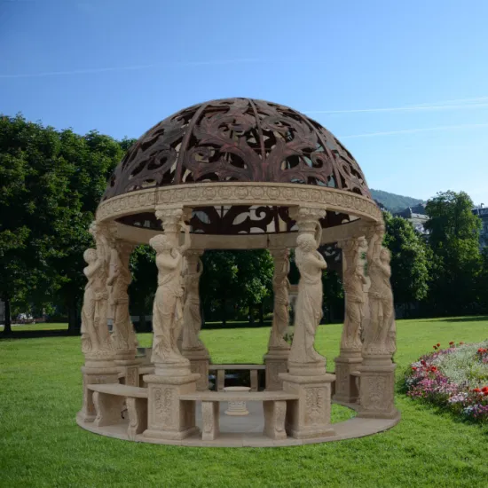 Matériau de construction en marbre de granit brun Sculpture Sculpture Gazebo de jardin avec dôme de cuivre