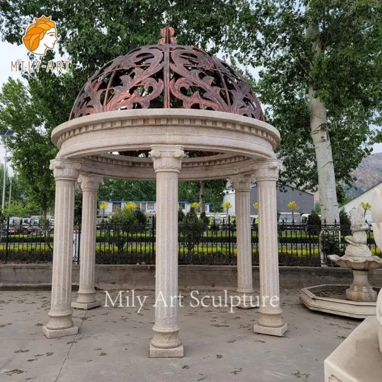 Décor de jardin extérieur sculpté à la main Beige personnalisé, pavillon rond en pierre naturelle, colonne de marbre, belvédère pour la décoration