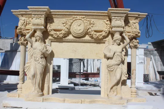 Statue de Dame Colonne Cheminée en Marbre Sculpté avec Fleurs (SY