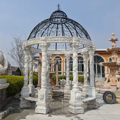 Gazebo en marbre de pierre naturelle sculpté à la main pour jardin extérieur